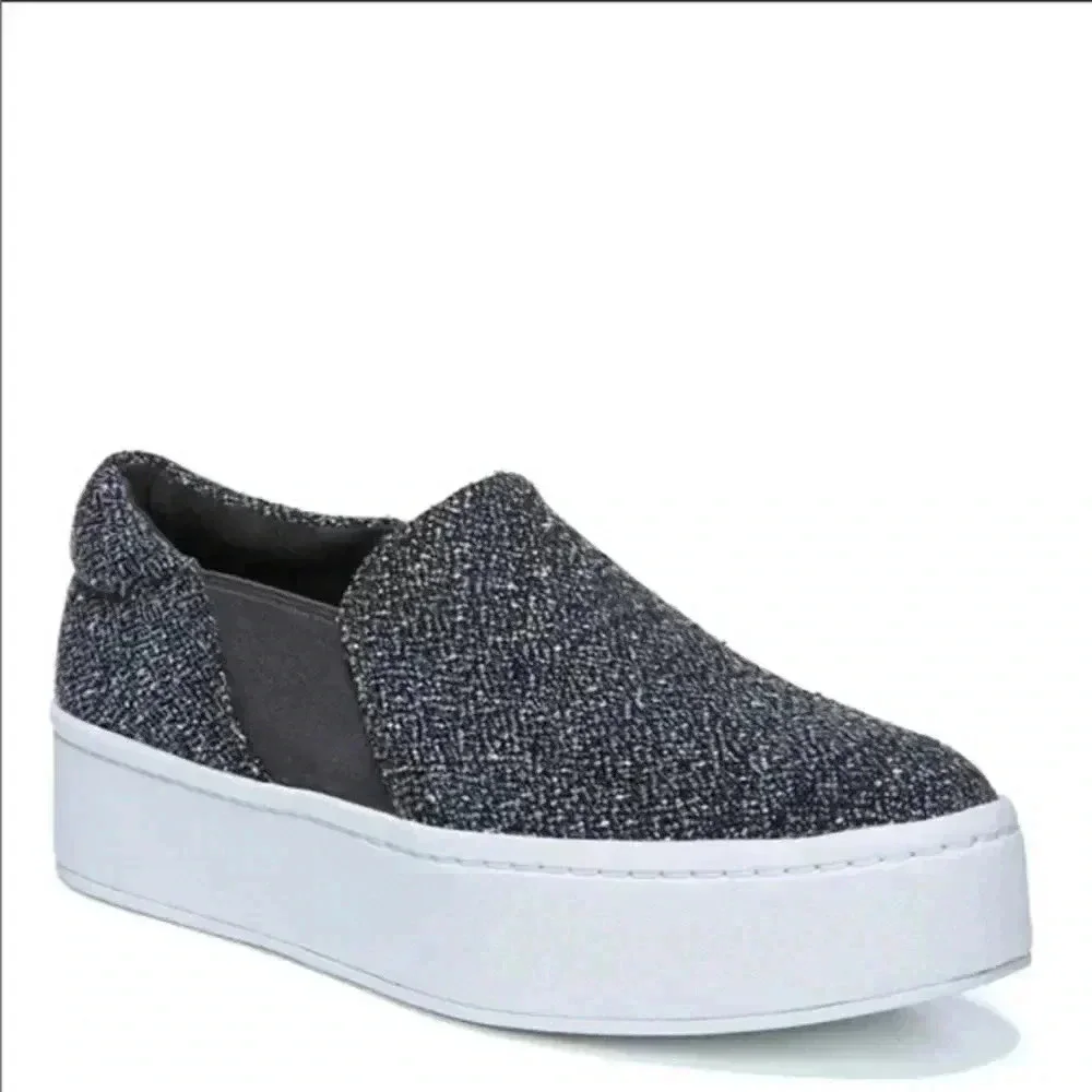 Vince Warren Platform Sneakers Gray Tweed Notched  Vamp Cushioned Slip Ons